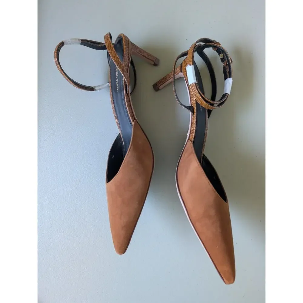 NIB Veronica Beard Colette Pointed-toe Ankle Strap Pump Size US 9M Caramel